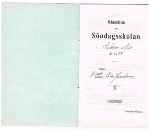 Klassbok för söndagsskolan i Näs Baptistförsamling 1958. sid.1.