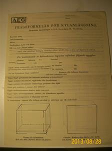 784. AEG, frågeformulär för kylanläggning. Nr: 616421. År 1936. 101_0470