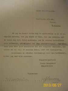 775. Brev gällande köp av AEG:s kylskåp. Daterat 17:e oktober 1934. 101_0443