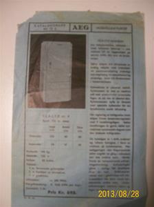 787. AEG, produktbeskrivning för hushållskylskåp. Nr. 12 d. Tillv: 11:e oktober 1935. Pris: 695:-. 101_0475