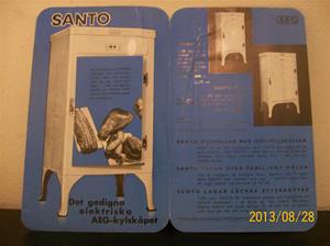 782. AEG, Santo Kylskåp. Reklam/broschyr/prislista. Tryck: Esselte Stockholm 36, år 1936. 101_0468