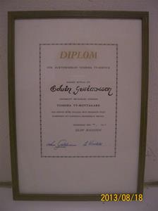 711. Diplom till Elvir Gustavsson för genomgången Servicekurs vid Toshiba. 1961 01 10. 101_0317