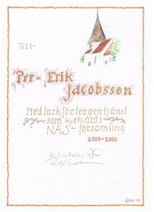 Diplom för Kyrkvärd 2001.