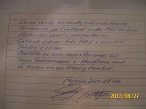 767. Dokument om överlåtelse av serviceväska. Skrivet av Elvir Gustavsson 2013 08 06. 101_0423