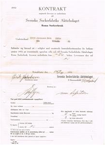 Kontrakt med Sockerbruket i Roma. 1952.