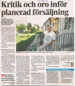 Peja i Gotlands Allehanda 2014 08 19 gällande Gotlandshems försäljning av fastigheter på Storkommunvägen i Havdhem.