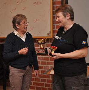 Årsmöte 19 februari 2017: Klubbens ordförande Yvonne Ericsson delar ut pris till Ninni Ollén.
