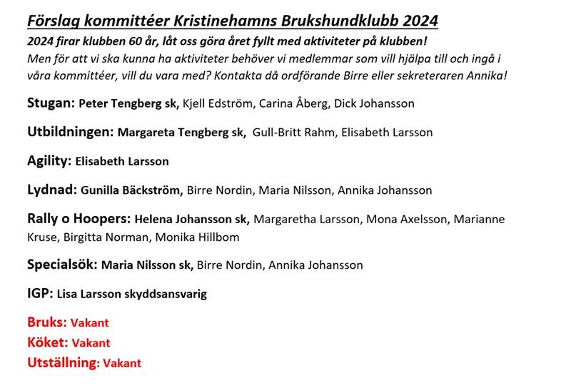 Förslag kommittéer Kristinehamns BHK 2024