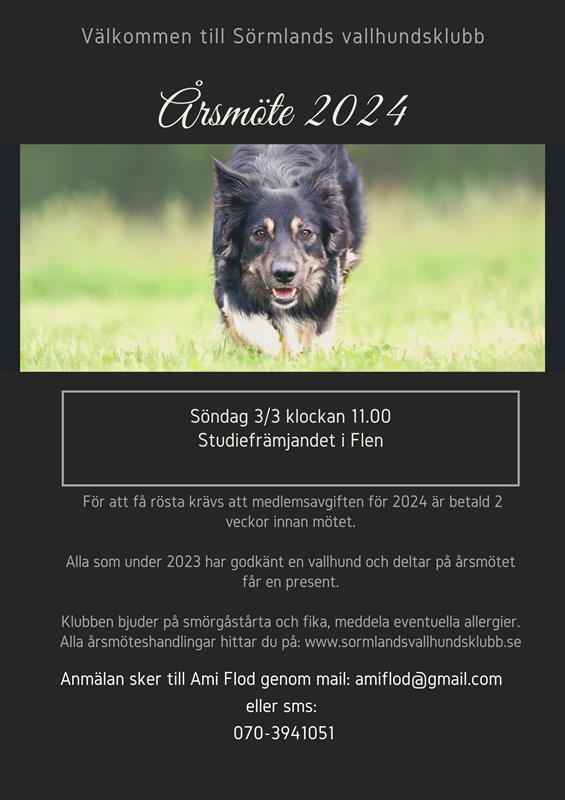 Inbjudan Årsmöte Sörmlandsvallhundsklubb